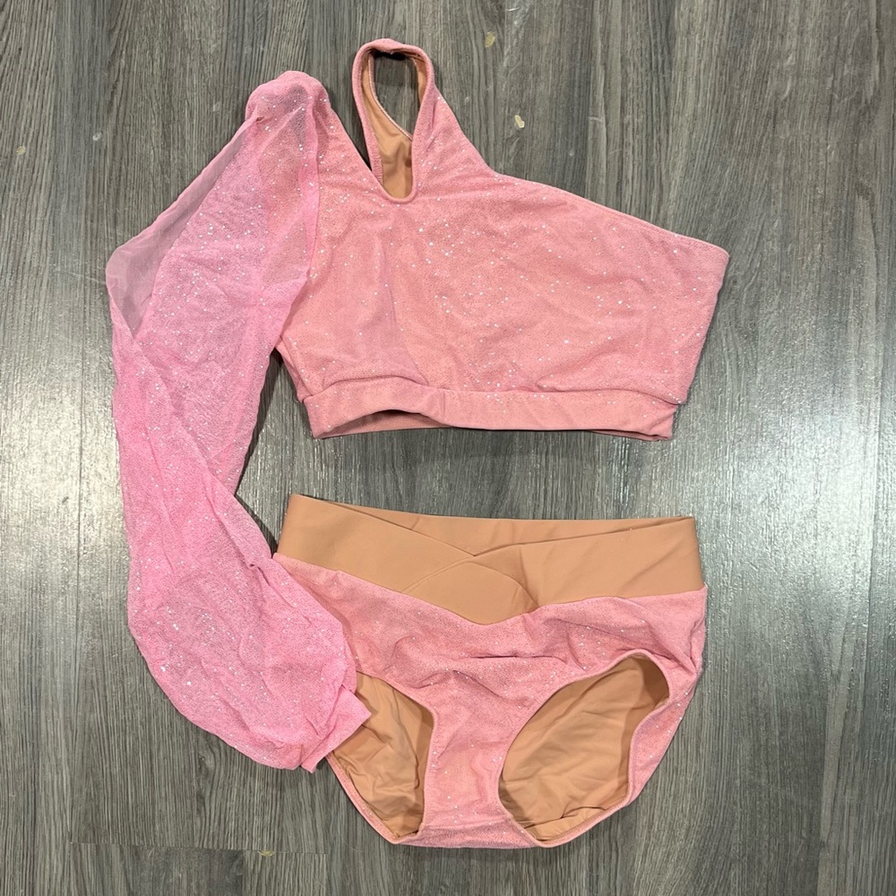 Custom Pink Glitter One Shoulder Dance Costume